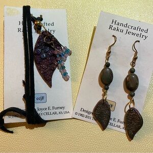 Raku Handcrafted Jewelry Set with Purple and Brown Accents